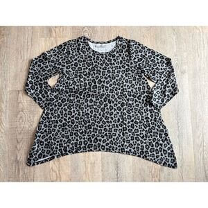 ANIMAL PRINT SHIRT LONG SLEEVE PULLOVER WOMAN'S XL Z STUDIO GRAY BLACK TUNIC TOP